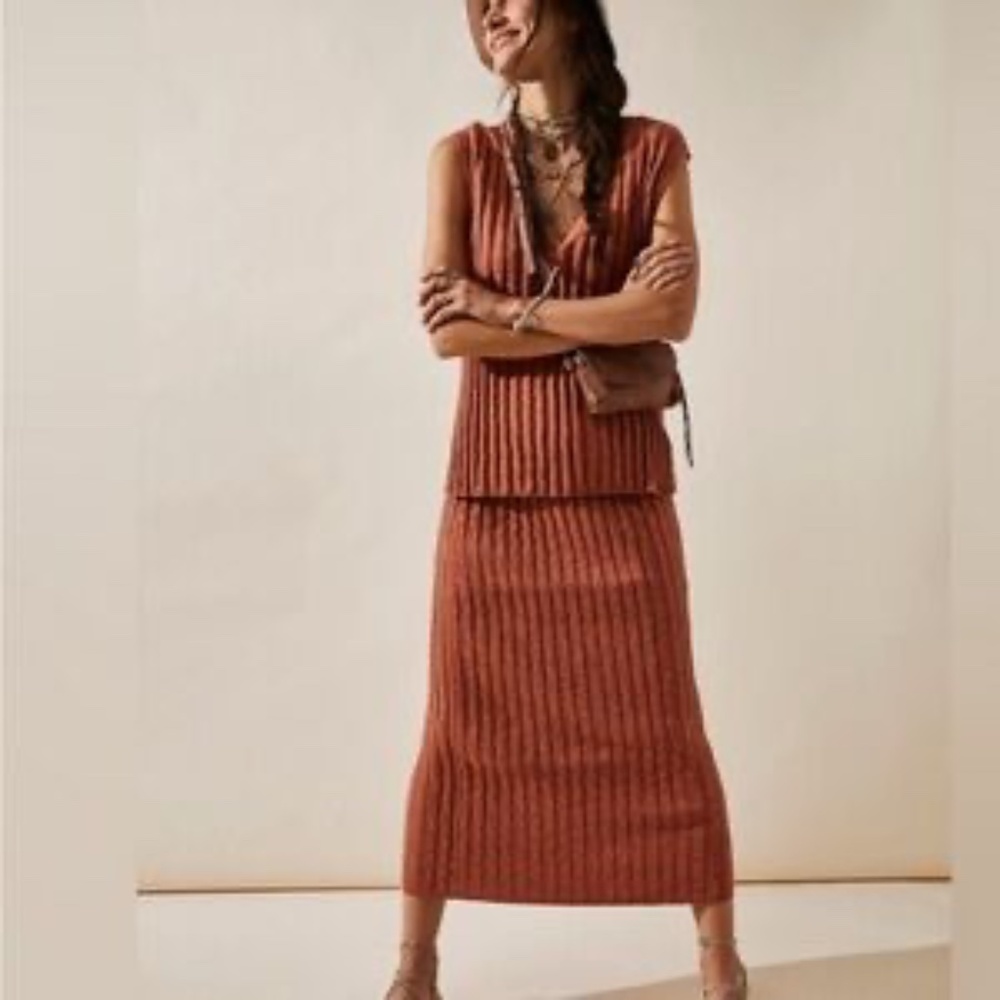 FP Movement by Free People Ribbed Knit Sleeveless Sweater Dress Rust